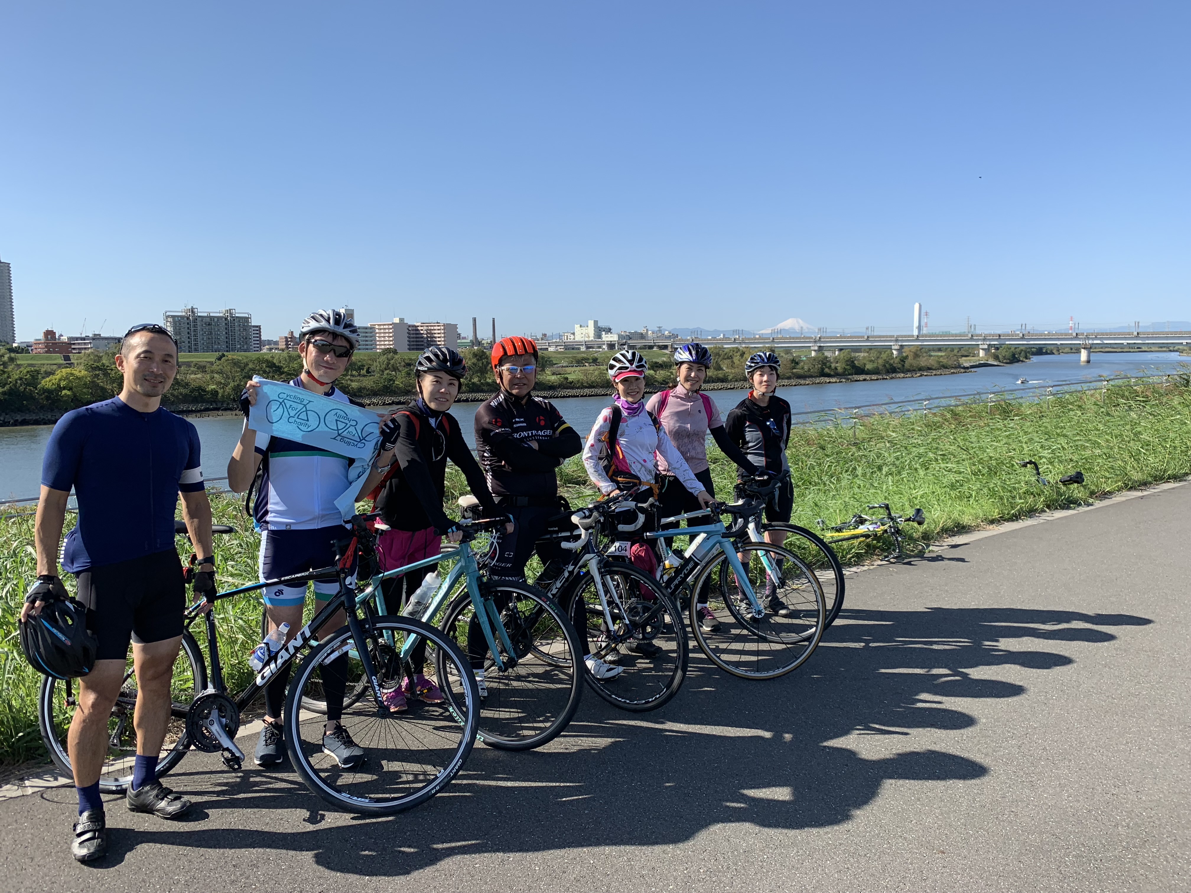 2018 river ride with Mt Fuji
